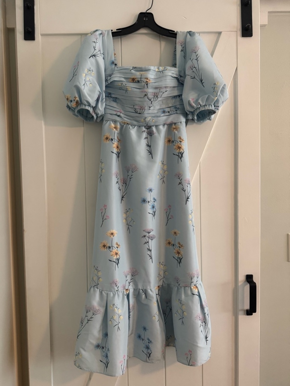 Self-Portrait Watercolor Blue Floral Taffeta Midi Dress